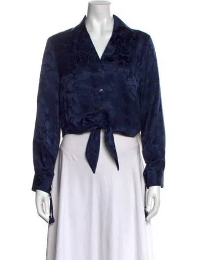Pre-owned Veda Silk Floral Print Button-up Top In Blue