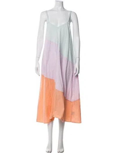 Pre-owned Veda Striped Midi Length Dress In Orange