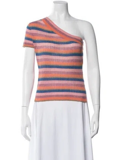Pre-owned Veda Striped One-shoulder Top In Pink
