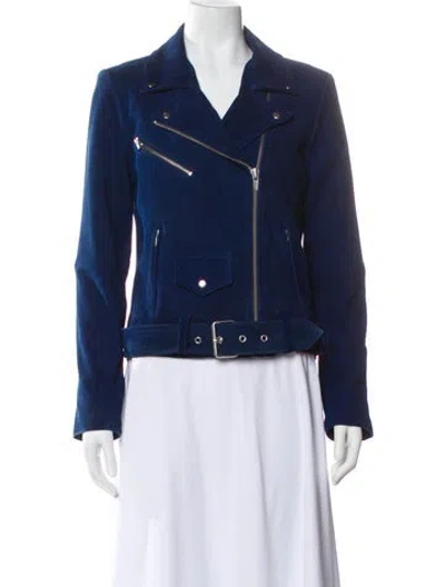 Pre-owned Veda Suede Biker Jacket In Blue