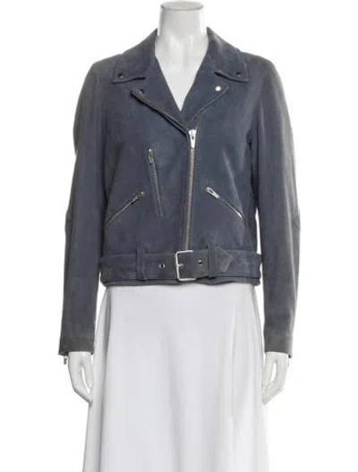 Pre-owned Veda Suede Biker Jacket In Blue
