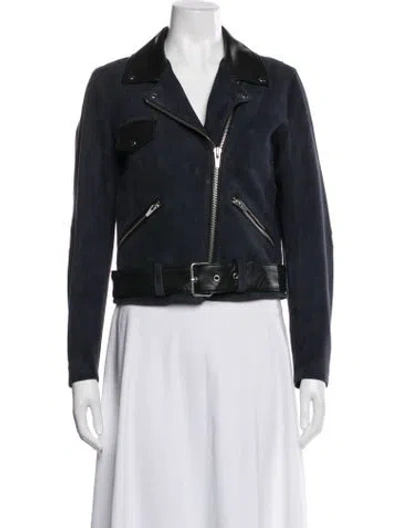 Pre-owned Veda Suede Biker Jacket In Blue