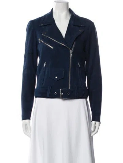 Pre-owned Veda Suede Biker Jacket In Blue
