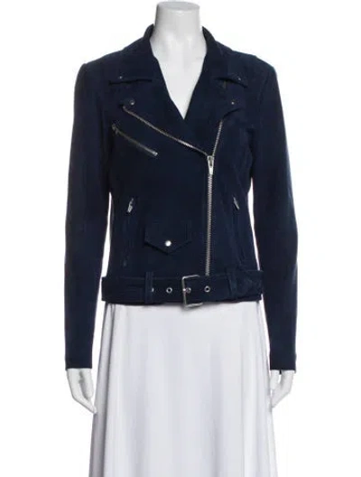 Pre-owned Veda Suede Biker Jacket In Blue