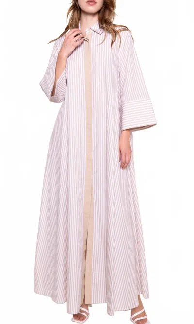 Veda Tara Loose Fit Striped Maxi Dress In Tan In Pink
