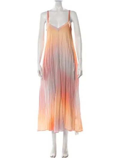 Pre-owned Veda Tie-dye Print Long Dress In Orange