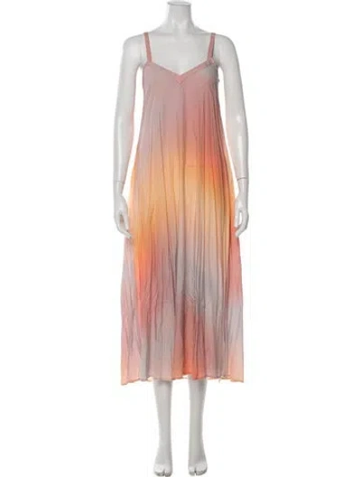 Pre-owned Veda Tie-dye Print Midi Length Dress In Orange