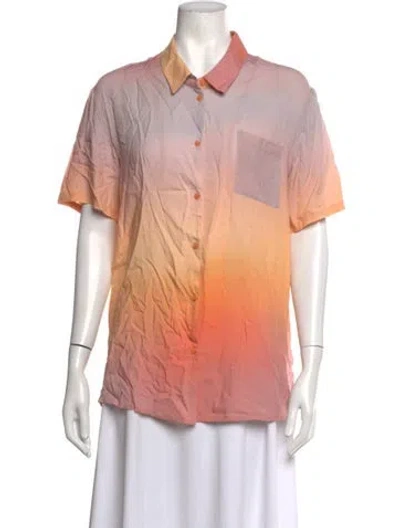 Pre-owned Veda Tie-dye Print Short Sleeve Button-up Top In Neutrals