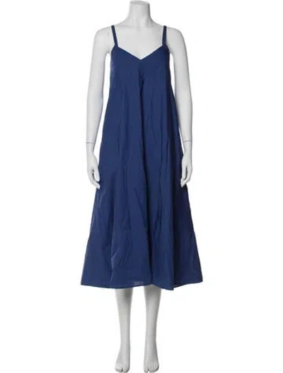 Pre-owned Veda V-neck Long Dress In Blue