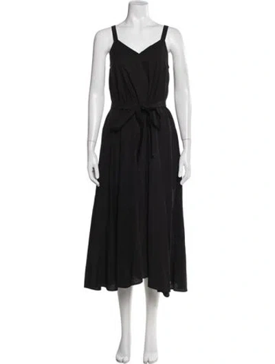 Pre-owned Veda V-neck Midi Length Dress In Black