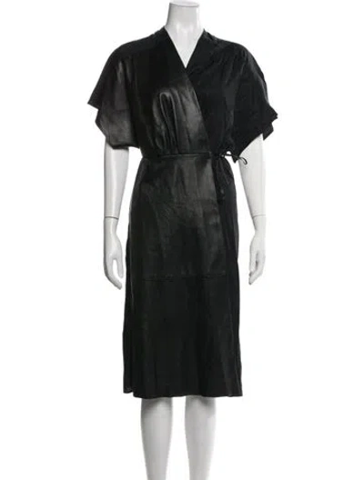 Pre-owned Veda V-neck Midi Length Dress In Black