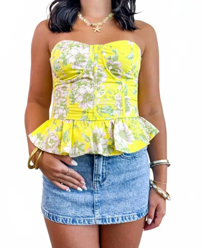 Veda Wildflower Kiss Peplum Top In Yellow