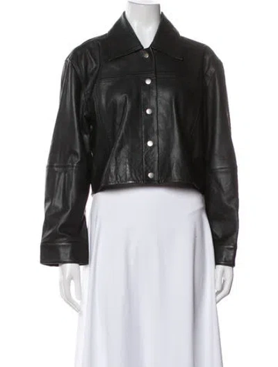 Pre-owned Veda X Reformation Lamb Leather Biker Jacket In Gray