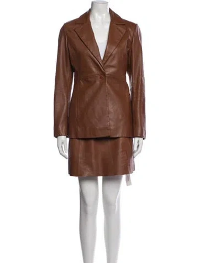 Pre-owned Veda X Reformation Lamb Leather Skirt Suit In Brown