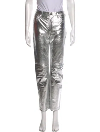 Pre-owned Veda X Reformation Lamb Leather Straight Leg Pants In Silver