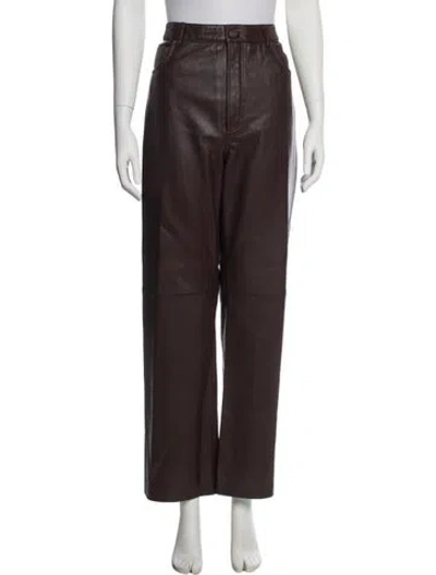 Pre-owned Veda X Reformation Lamb Leather Wide Leg Pants In Brown