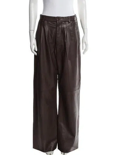Pre-owned Veda X Reformation Lamb Leather Wide Leg Pants In Brown