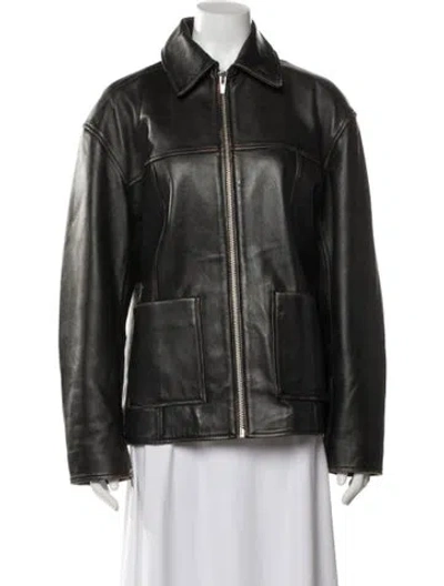 Pre-owned Veda X Reformation Leather Biker Jacket In Gray