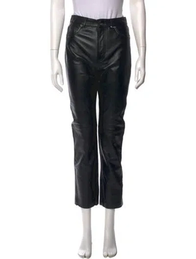 Pre-owned Veda X Reformation Leather Straight Leg Pants In Black
