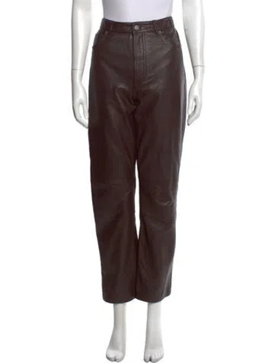 Pre-owned Veda X Reformation Leather Straight Leg Pants In Brown