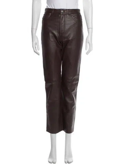 Pre-owned Veda X Reformation Leather Straight Leg Pants In Brown