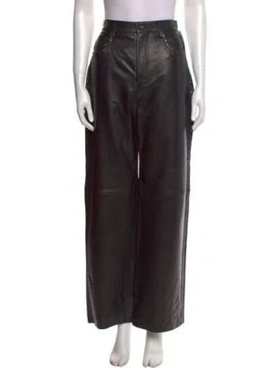 Pre-owned Veda X Reformation Leather Wide Leg Pants In Black