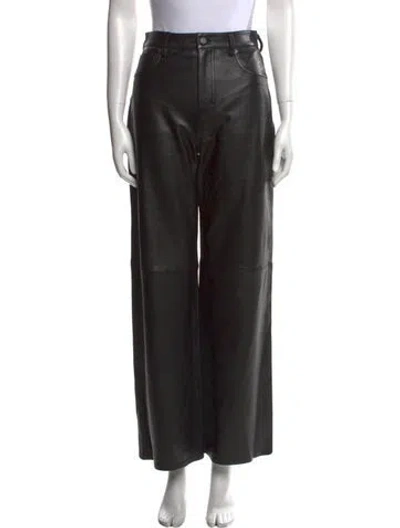 Pre-owned Veda X Reformation Leather Wide Leg Pants In Black