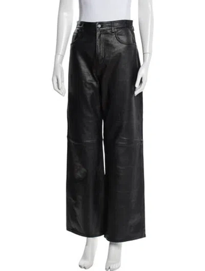 Pre-owned Veda X Reformation Leather Wide Leg Pants In Black