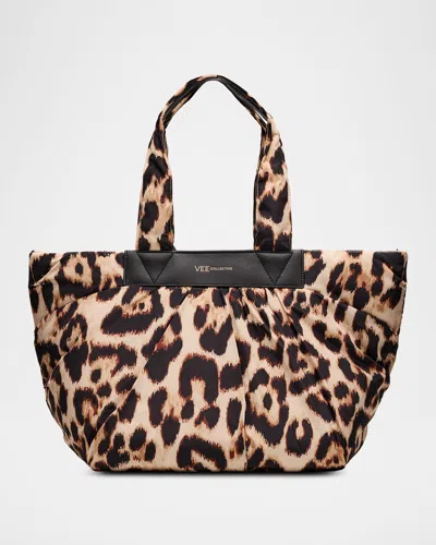 Veecollective Caba Medium Polyester And Nylon Leopard-print Tote Bag In Brown