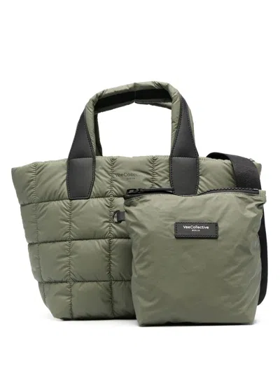 Veecollective Logo-print Quilted Tote Bag In 绿色