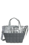 Veecollective Medium Porter Quilted Recycled Nylon Tote In Silver