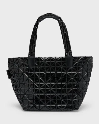 Veecollective Medium Quilted Nylon Tote Bag In Black Vinyl