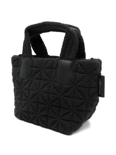 Veecollective Mini Vee Sherpa Quilted Tote Bag In Black