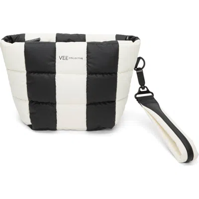 Veecollective Porter Colorbock Recycled Nylon Clutch In Black - Marshmallow Stripes