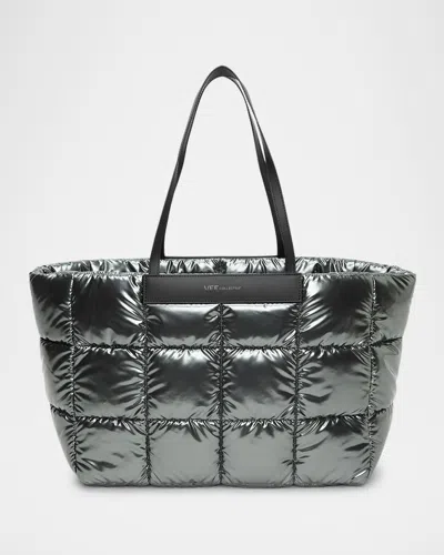 Veecollective Porter Marche Quilted Shiny Nylon Tote Bag In Grey