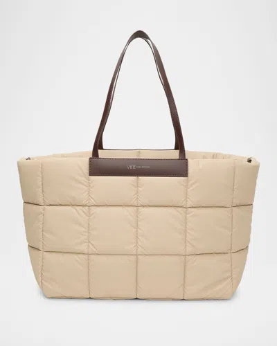 Veecollective Porter Quilted Nylon East-west Tote Bag In Beige Brown