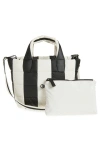 Veecollective Small Porter Colorblock Recycled Nylon Tote In Black - Marshmallow Stripes