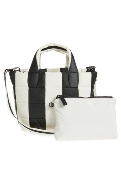 Veecollective Small Porter Colorblock Recycled Nylon Tote In Black - Marshmallow Stripes
