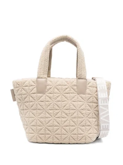 Veecollective Small Vee Quilted Sherpa Tote Bag In Neutral