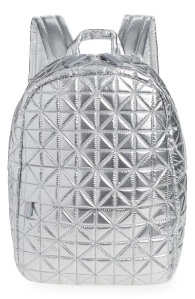 Veecollective Vee Water Repellent Quilted Nylon Backpack In Chrome Metallic