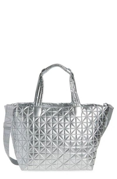 Veecollective Vee Weekender Water Resistant Quilted Recycled Nylon Tote In Silver
