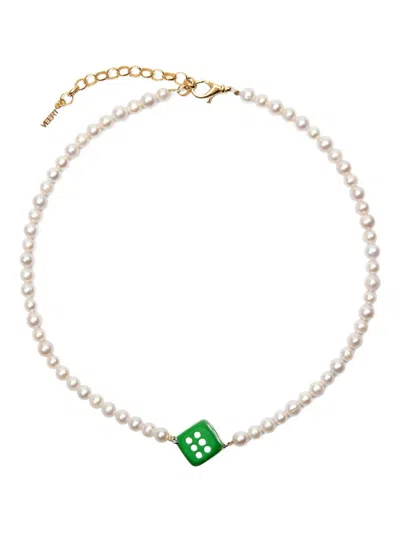 Veert 18k Yellow Gold Pearl Dice Necklace In Silver