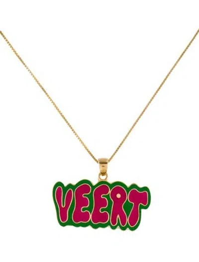 Pre-owned Veert Enamel Logo Pendant Necklace, 18" In Multi
