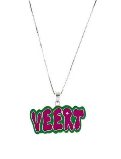 Pre-owned Veert Enamel Logo Pendant Necklace, 20" In Multi