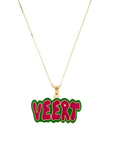 Pre-owned Veert Enamel Retro Logo Pendant Necklace, 17.75" In Multi