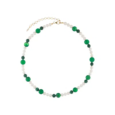 Pre-owned Veert Freshwater Pearl Green Onyx & Malachite Necklace 'pearl/green/yellow Gold' | White | Men's Siz