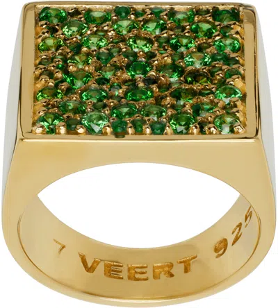 Veert Gold 'the Multi Green Square Signed Signet' Ring In Yellow Gold/green