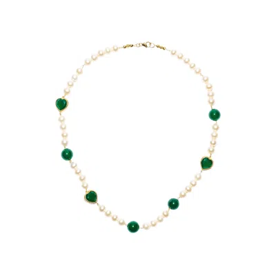 Pre-owned Veert Green Onyx Freshwater Pearl Necklace 'yellow Gold' | Men's Size Onesize