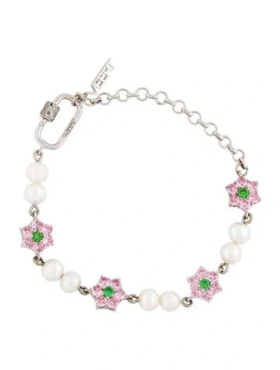 Pre-owned Veert Pearl & Cubic Zirconia Macro Station Bracelet, 9.75"