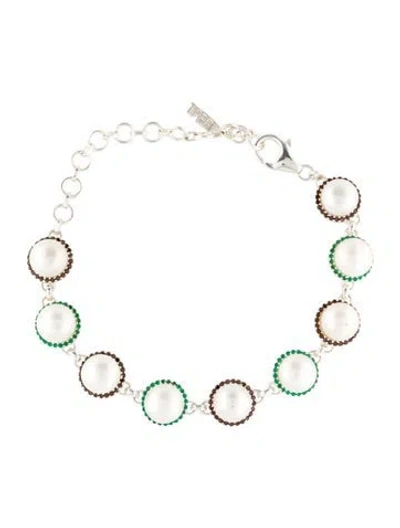 Pre-owned Veert Pearl & Cubic Zirconia 'the Royal' Bracelet, 8.5" In Multi